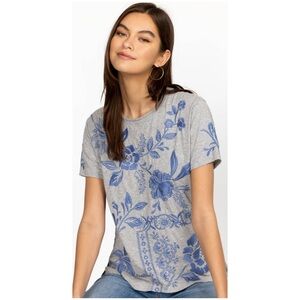 Johnny Was Women’s Sz M Gray Embroidered Tee Shirt Lyra Cotton Relaxed Fit